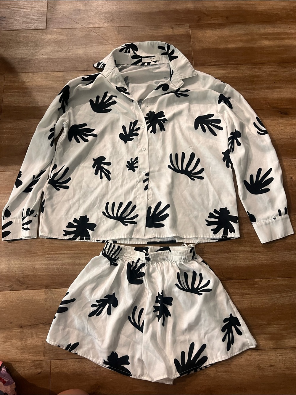 Commense White and Black Printed Kids Pajama Set - Buttoned Top & Shorts